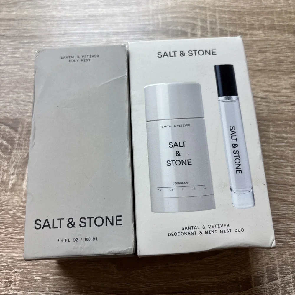 LOT OF 3 Salt & Stone Santal Vetiver 3.4 Oz Body Mist Mini 2.5 Oz Deodorant